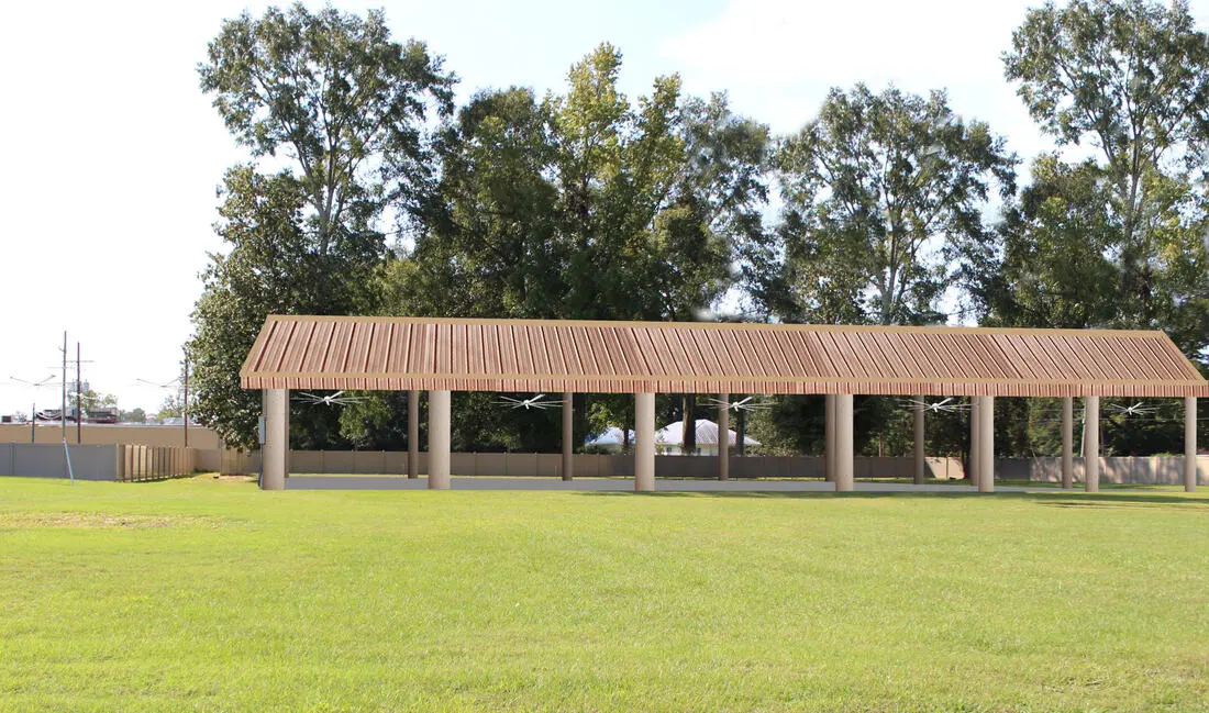 The completed first phase of St. Joseph Pavilion on an open lawn